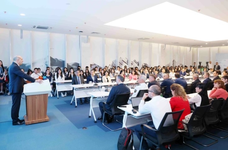 President of the Republic of Bulgaria Rumen Radev delivers a speech at the Diplomatic Academy of Vietnam on November 26.