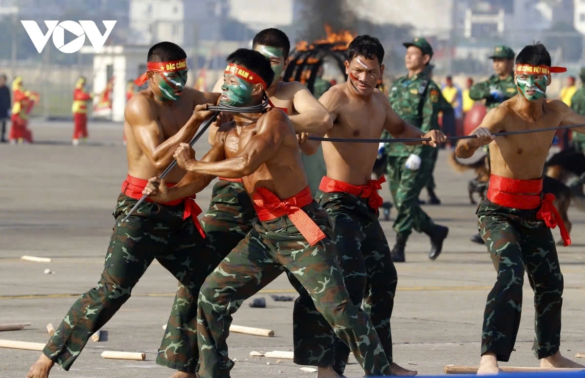 Commandos show combat skills during their training in preparation for the opening ceremony of the expo