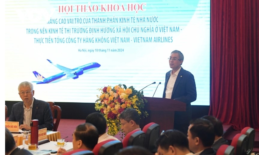 Chairman of the Board of Directors of Vietnam Airlines Dang Ngoc Hoa speaks at the event