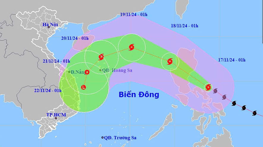 Due to the impact of the ongoing strong cold air mass from the north, Man-yi, after moving into the East Sea, is forecast to change its direction, heading for central coastal provinces of Vietnam.