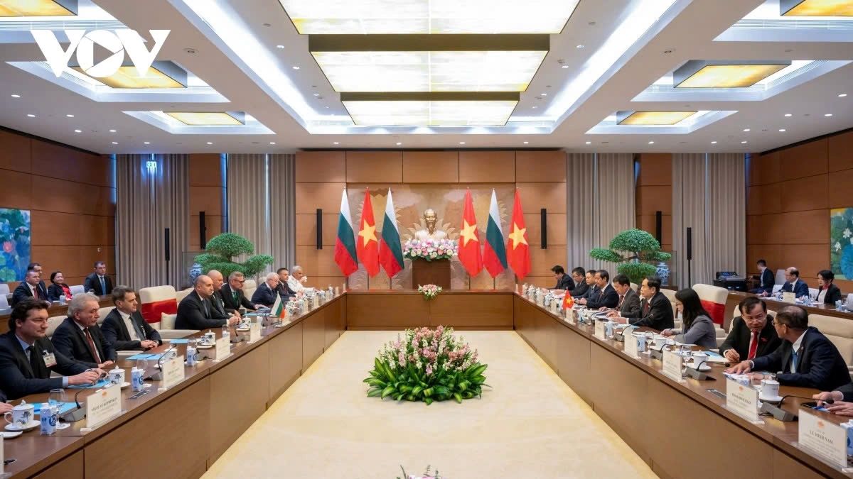 Vietnamese National Assembly Chairman Tran Thanh Man and visiting Bulgarian President Rumen Radev discuss measures to increase cooperation between the two countries, especially between the two parliaments, during their meeting in Hanoi on November 25.