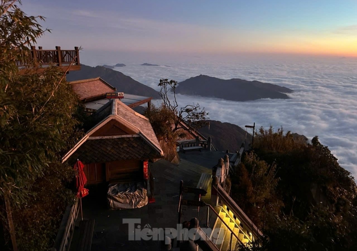 A 1cm-layer of ice covers the wooden floor and plants on the Fansipan peak.