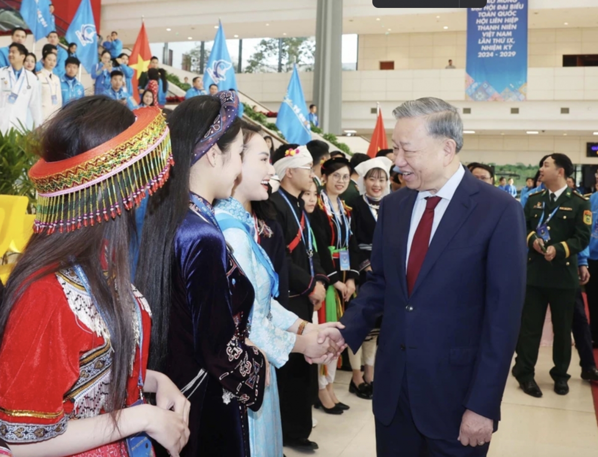 Party General Secretary To Lam attends the plenary session of the ninth National Congress of the Vietnam Youth Federation in Hanoi on December 18. (Photo: VNA)