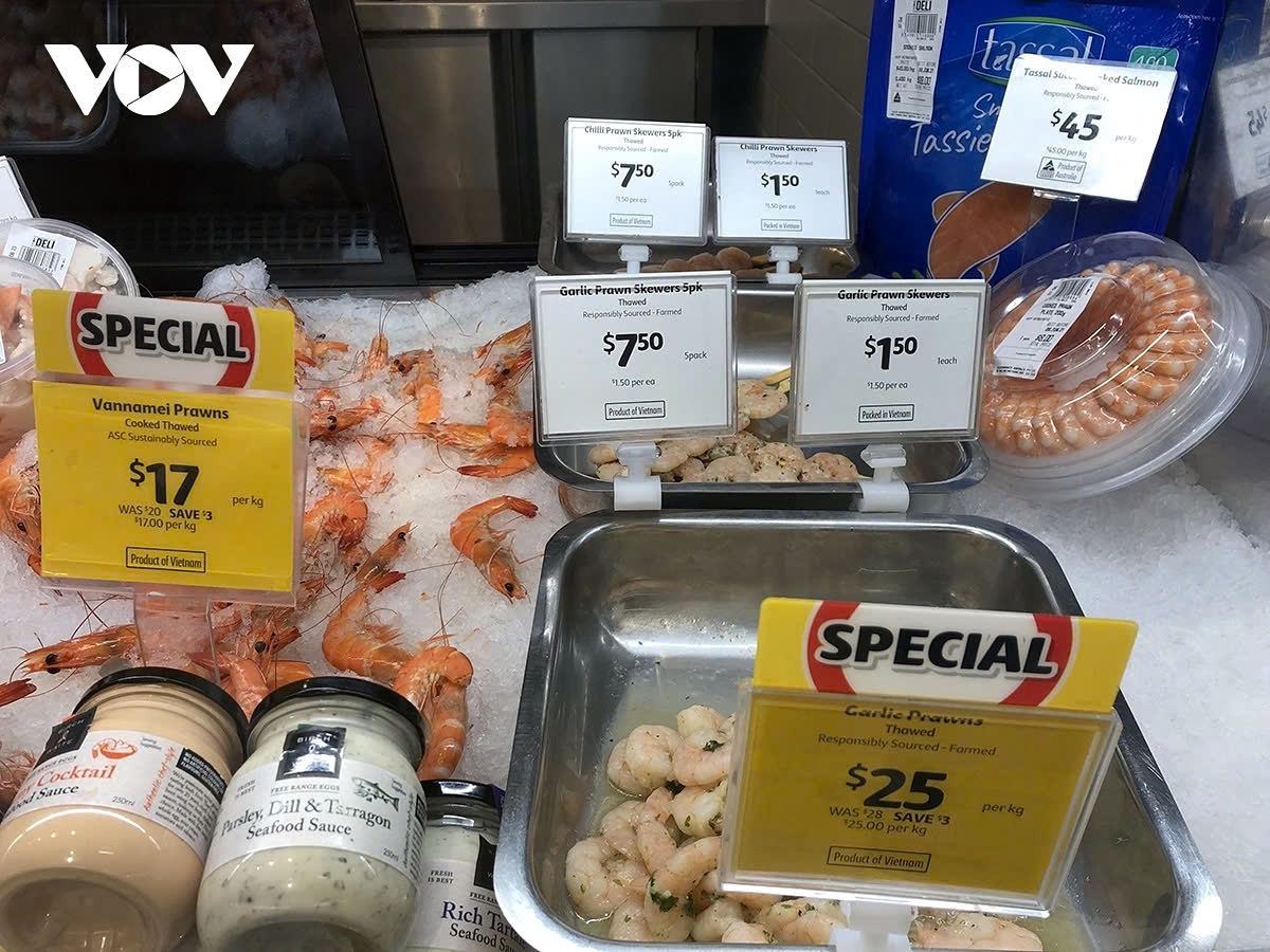 Vietnamese shrimp on display for sale at Coles store in Australia