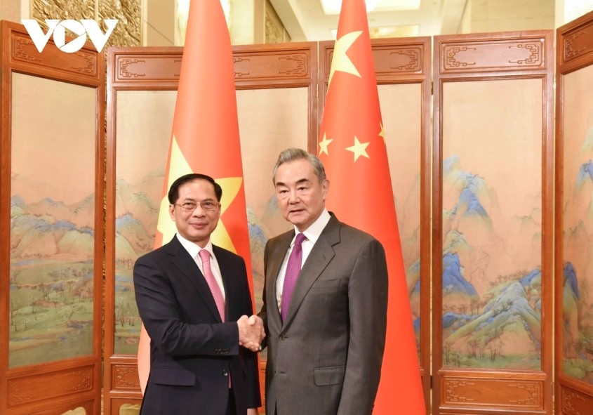 Deputy Prime Minister and Minister of Foreign Affairs Bui Thanh Son (L) and Politburo member, Director of the Office of the Communist Party of China (CPC) Central Committee’s Commission for Foreign Affairs and Minister of Foreign Affairs Wang Yi 