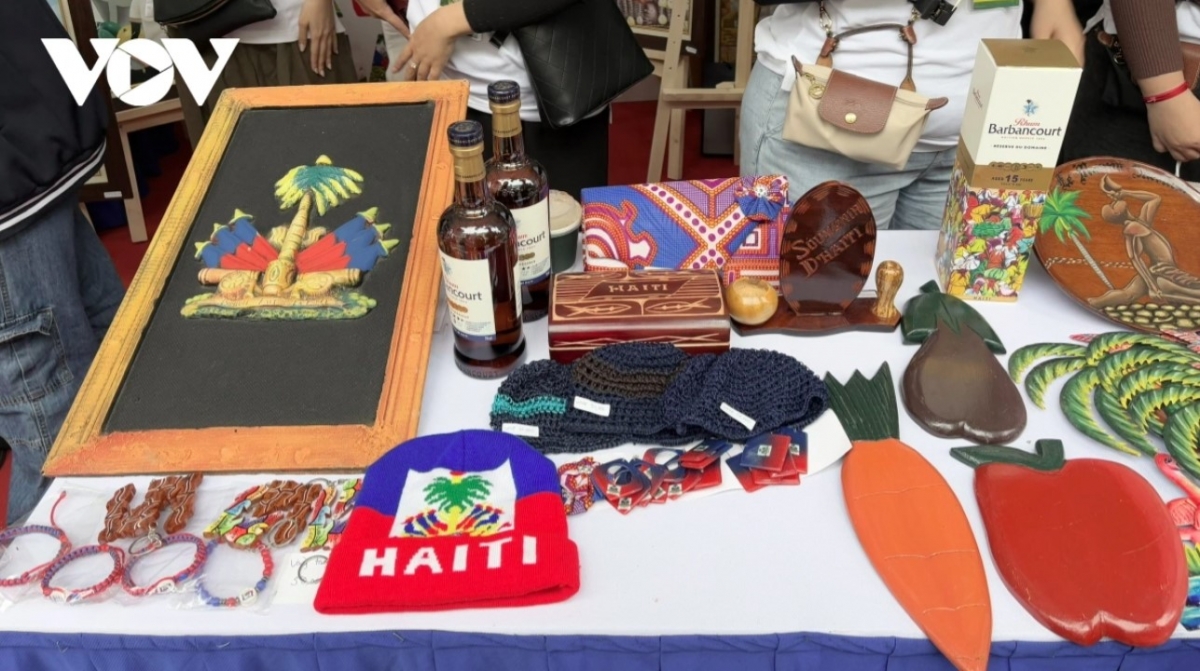 A booth displays souvenir items from Haiti.