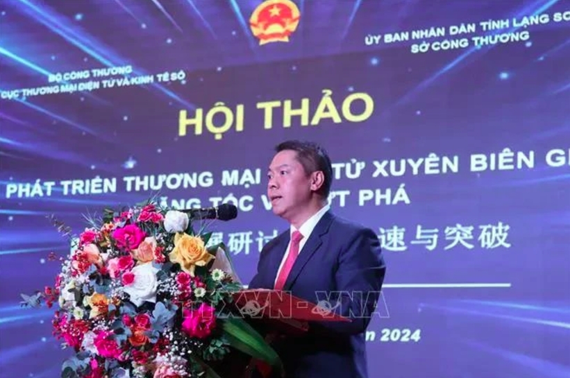 Vice Chairman of the provincial People’s Committee Doan Thanh Son speaks at seminar on developing cross-border e-commerce.