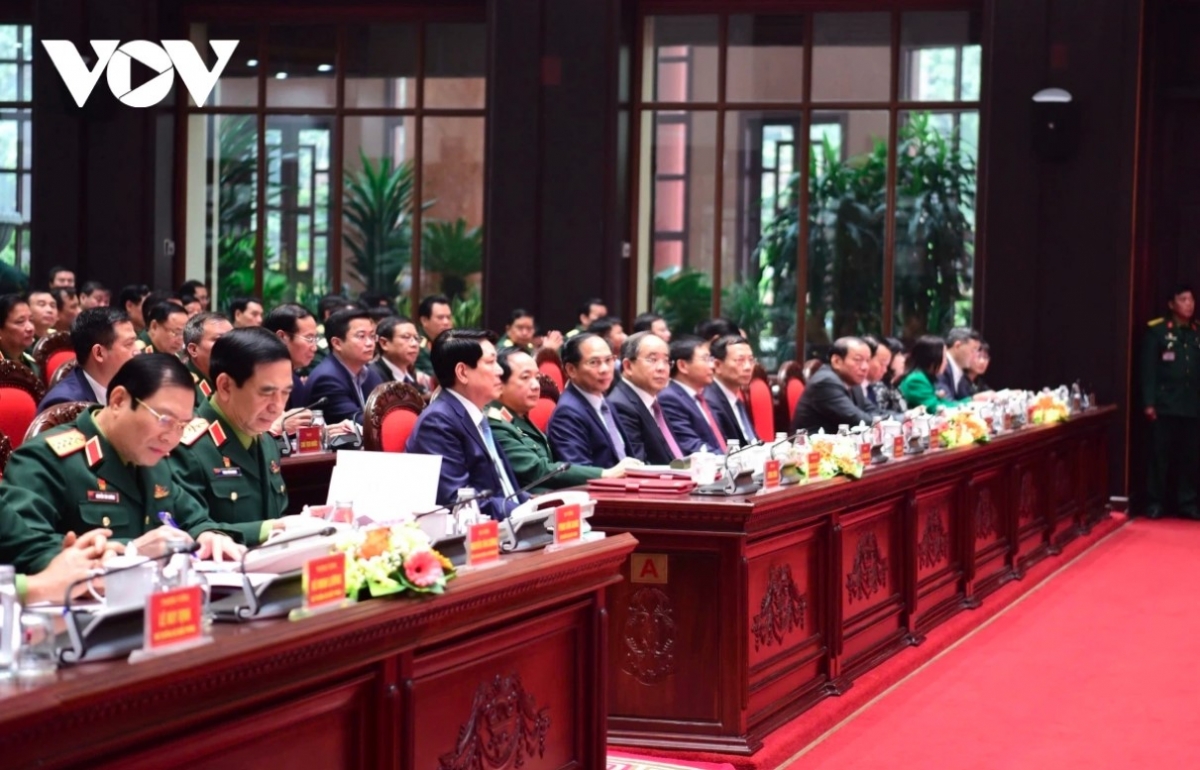 President Luong Cuong and Deputy Prime Minister and Foreign Minister Bui Thanh Son alongside many other top leaders attend the event