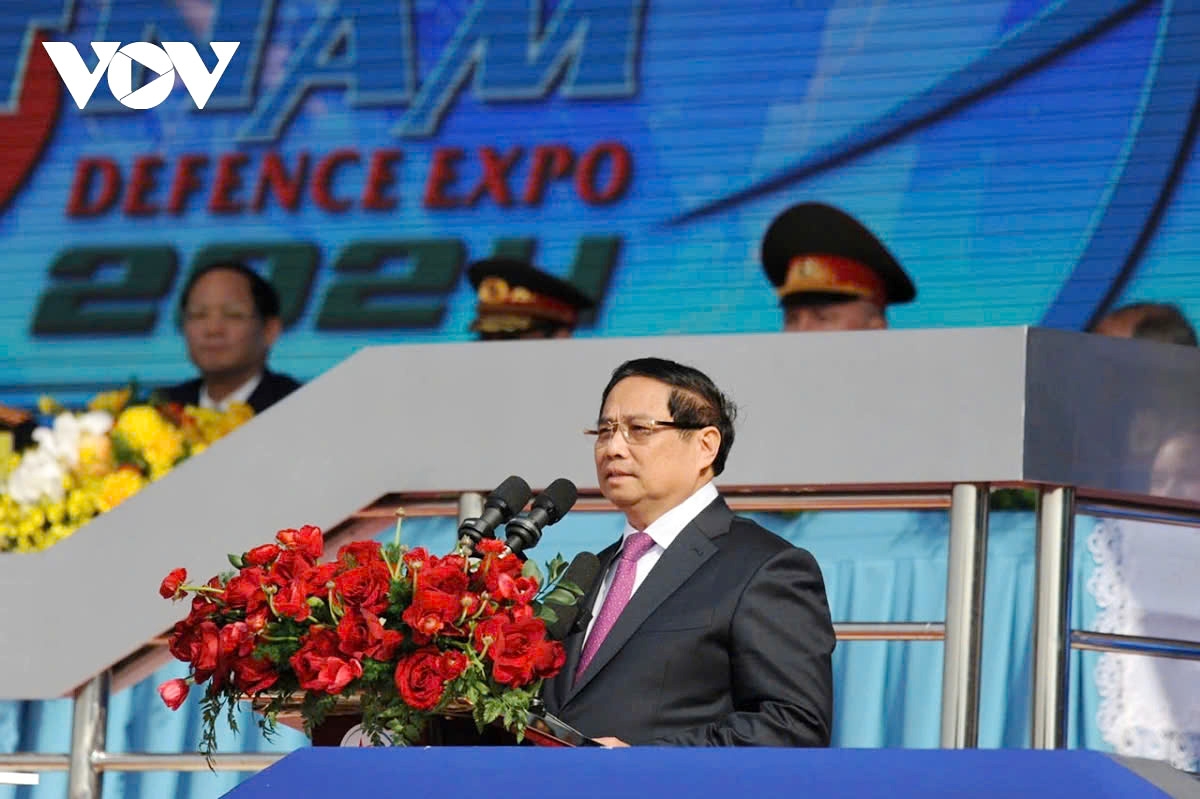 Prime Minister Pham Minh Chinh speaks at the opening ceremony of the Vietnam International Defense Expo 2024 in Hanoi on December 19