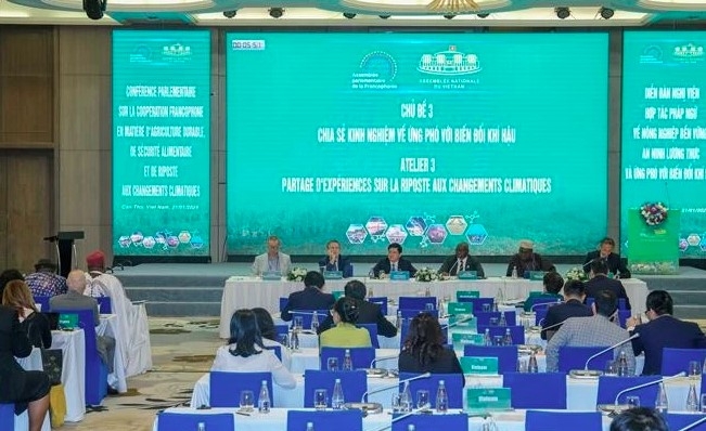 An overview of the discussion session on sharing experiences on responding to climate change. (Photo: VNA)