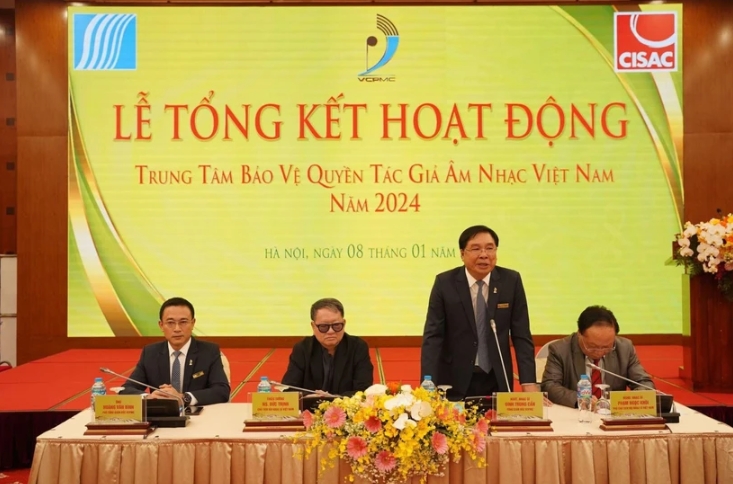 General Director Dinh Trung Can of the Vietnam Music Copyright Protection Center (VCPMC) speak at its review conference in Hanoi on January 8. (Source: VCPMC)