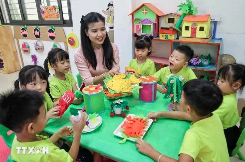 A creative corner of art at Song Mai Kindergarten in Bac Giang city, Bac Giang province