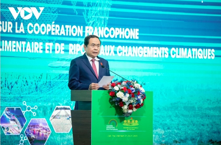 NA Chairman Tran Thanh Man speaks at the event