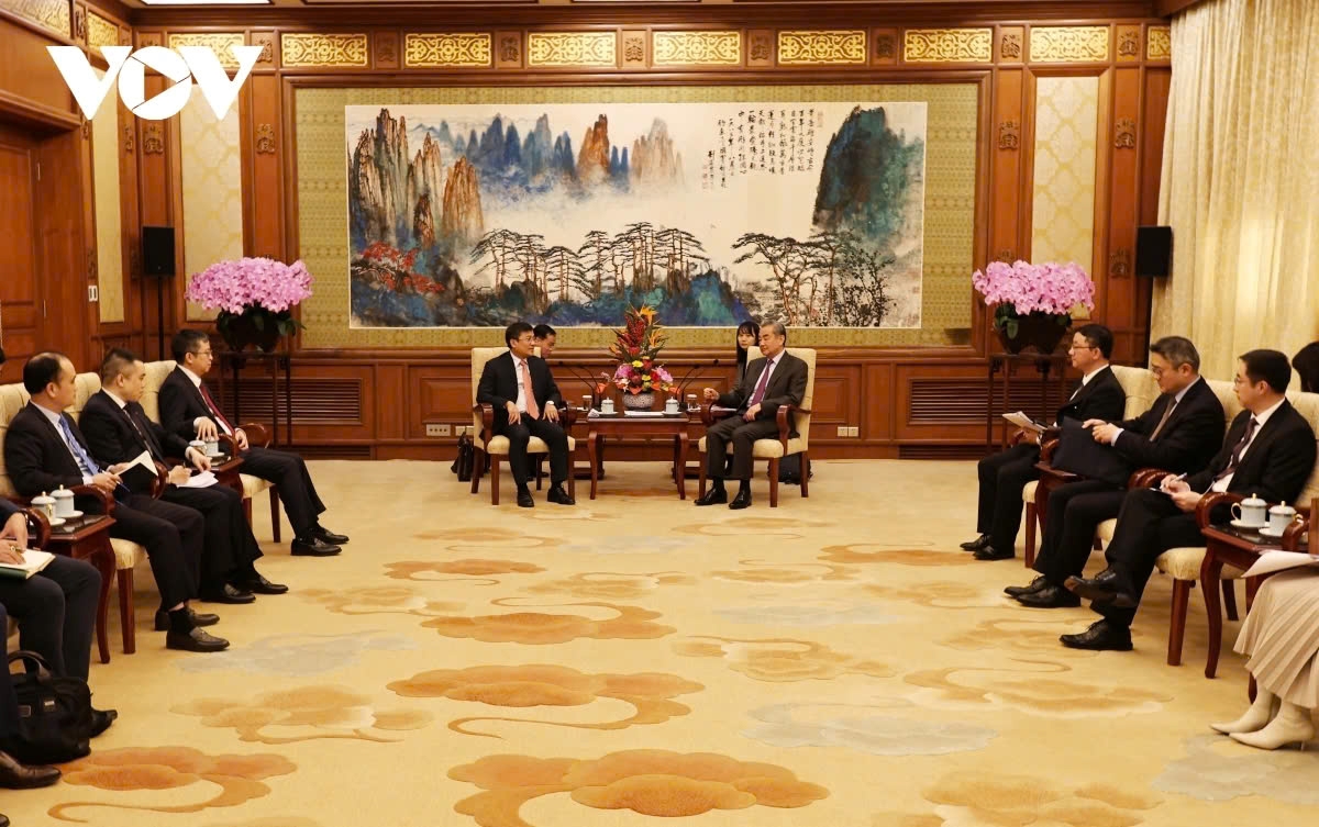 Chinese Politburo member and Foreign Minister Wang Yi receives Vietnamese Deputy Foreign Minister Nguyen Minh Vu in Beijing on January 14.