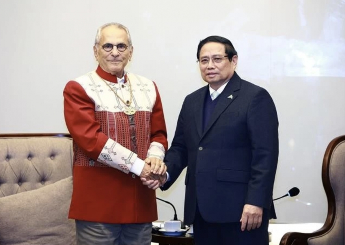 Prime Minister Pham Minh Chinh (R) and Timor-Leste President José Ramos-Horta at their meeting in Hanoi on February 25, 2025. Photo: VNA