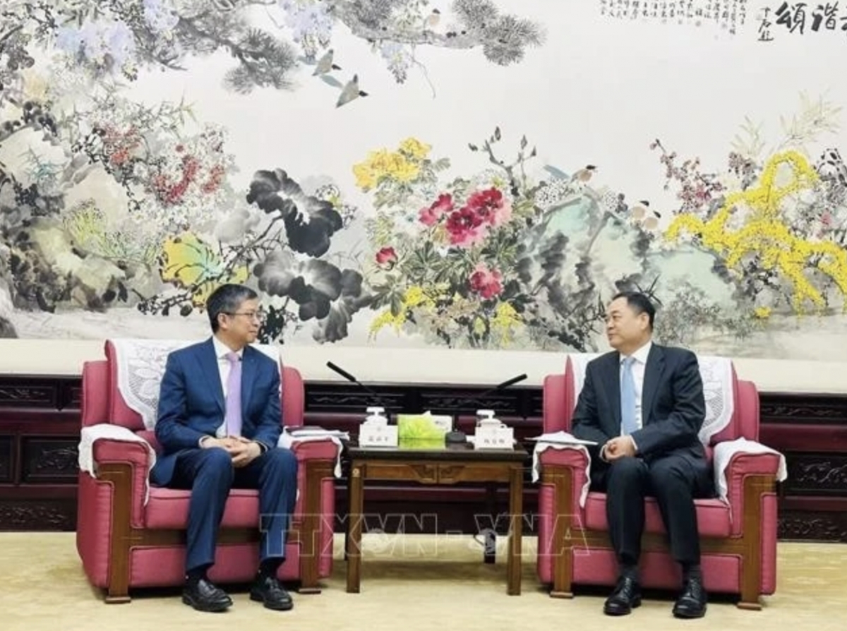 ietnamese Ambassador to China Pham Thanh Binh (L) and President of the Chinese People’s Association for Friendship with Foreign Countries Yang Wanming. (Photo: VNA)