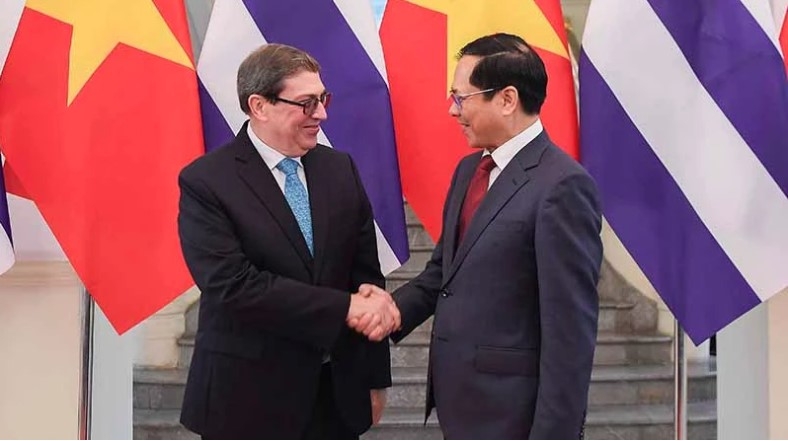 Deputy Prime Minister and Foreign Minister Bui Thanh Son (R) welcomes his Cuban counterpart Bruno Rodríguez Parrilla (Photo: MOFA)