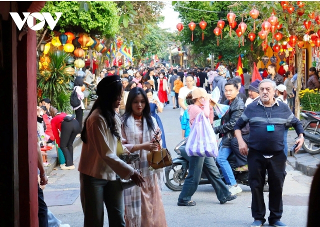 The streets of Hoi An are adorned with red lanterns, a major symbol of the heritage locality, during the Tet celebration.