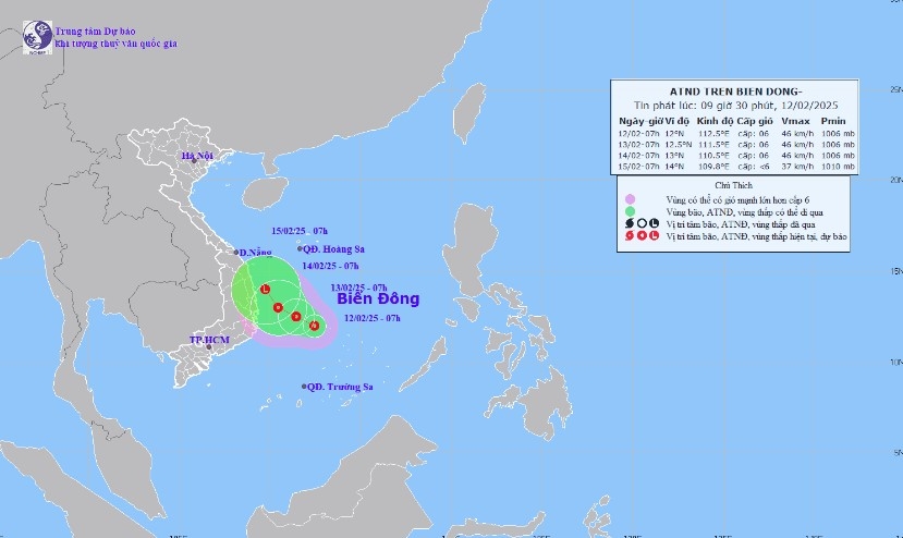 A tropical depression forms in the East Sea (Image source: NCHMF)