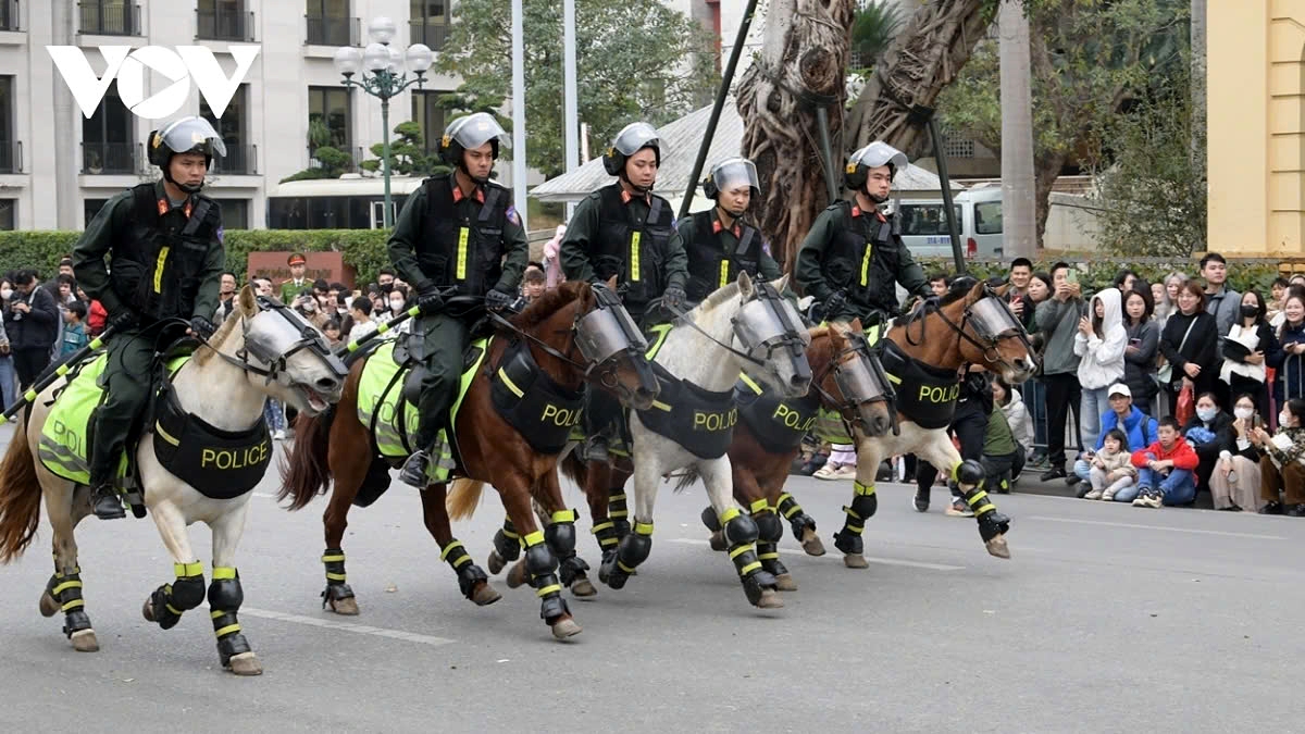 Their impressive display showcases the strength, agility, and discipline of both officers and their horses, highlighting the unit’s role in maintaining security and public order.