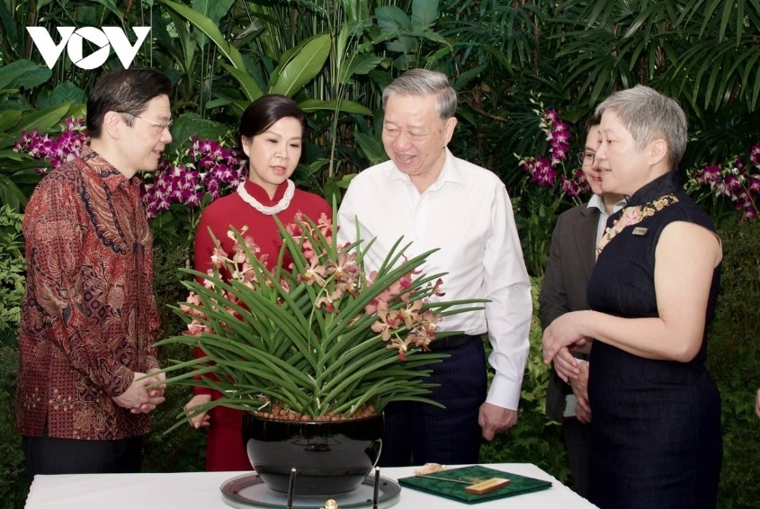 Party General Secretary To Lam and his spouse Ngo Phuong Ly attend orchid-naming ceremony at Singapore's National Orchid Garden