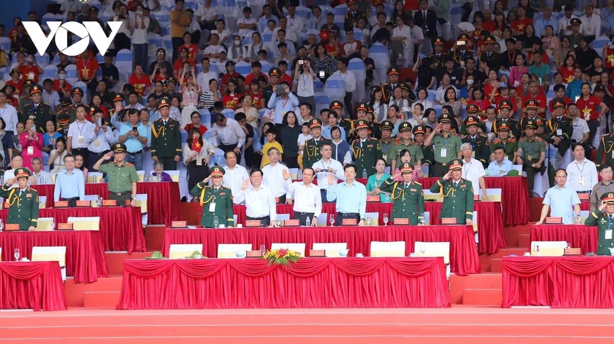 The guests at the event greet the marching and procession teams with ceremonial honours.