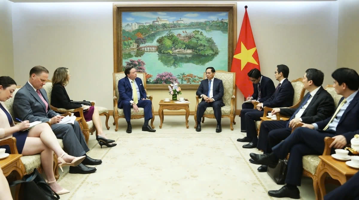 Deputy Prime Minister Bui Thanh Son receives US Ambassador to Vietnam Marc Knapper in Hanoi on April 6