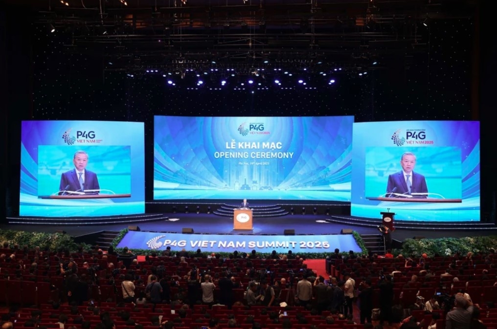 Party General Secretary To Lam speaks at the opening ceremony of the 4th Partnership for Green Growth and the 2030 Global Goals (P4G) Summit in Hanoi on April 16.