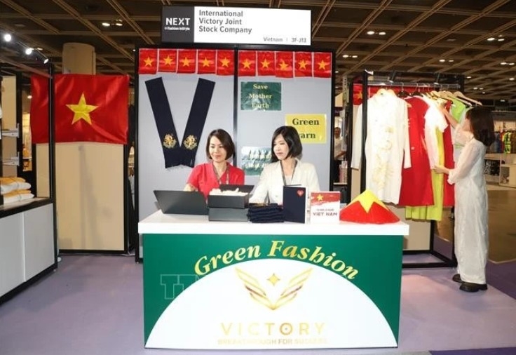 At a stall run by the Vietnamese company International Victory JSC at the 2025 Fashion InStyle Hong Kong