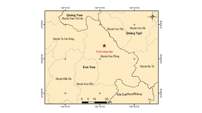 The epicentre of the 3.1-magnitude earthquake in Kon Plong district