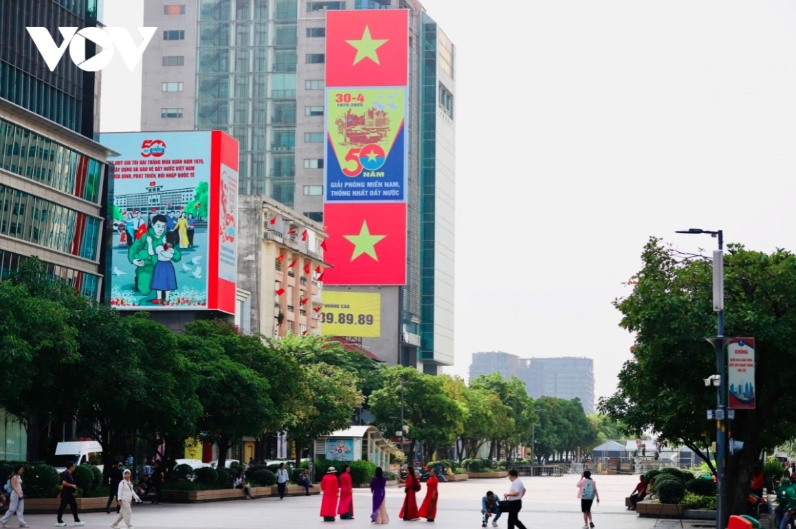 A range of impressive banners and slogans brighten up streets around Ho Chi Minh City.
