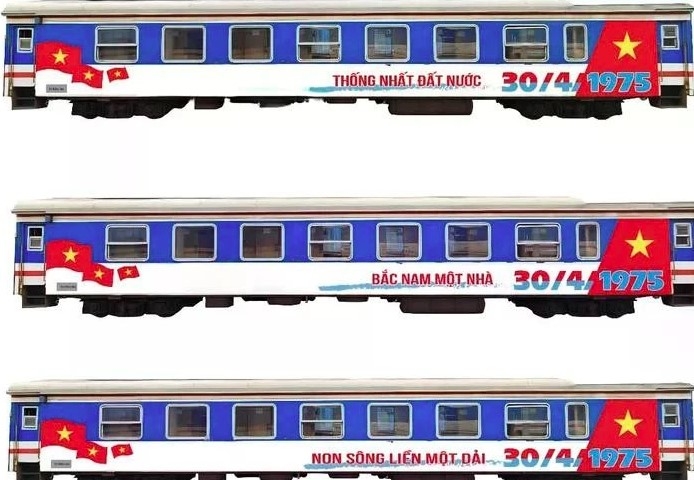 Artistic rendering of the “Thong Nhat train,” designed to commemorate the 50th anniversary of the liberation of the South and national reunification. (Photo: VNR)