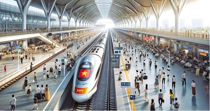 AI-created concept image of a North–South high-speed railway station