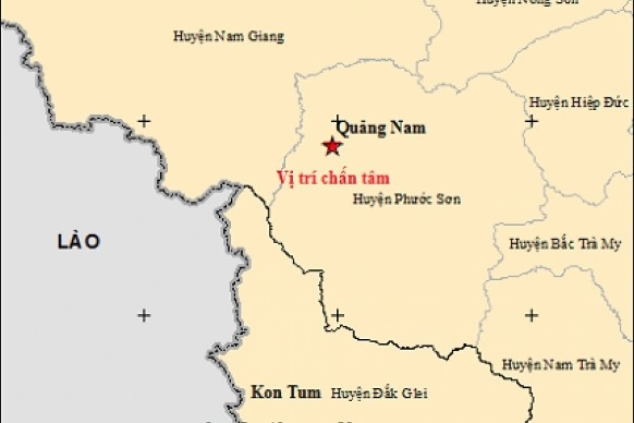 Epicenter map of the earthquake in Quang Nam