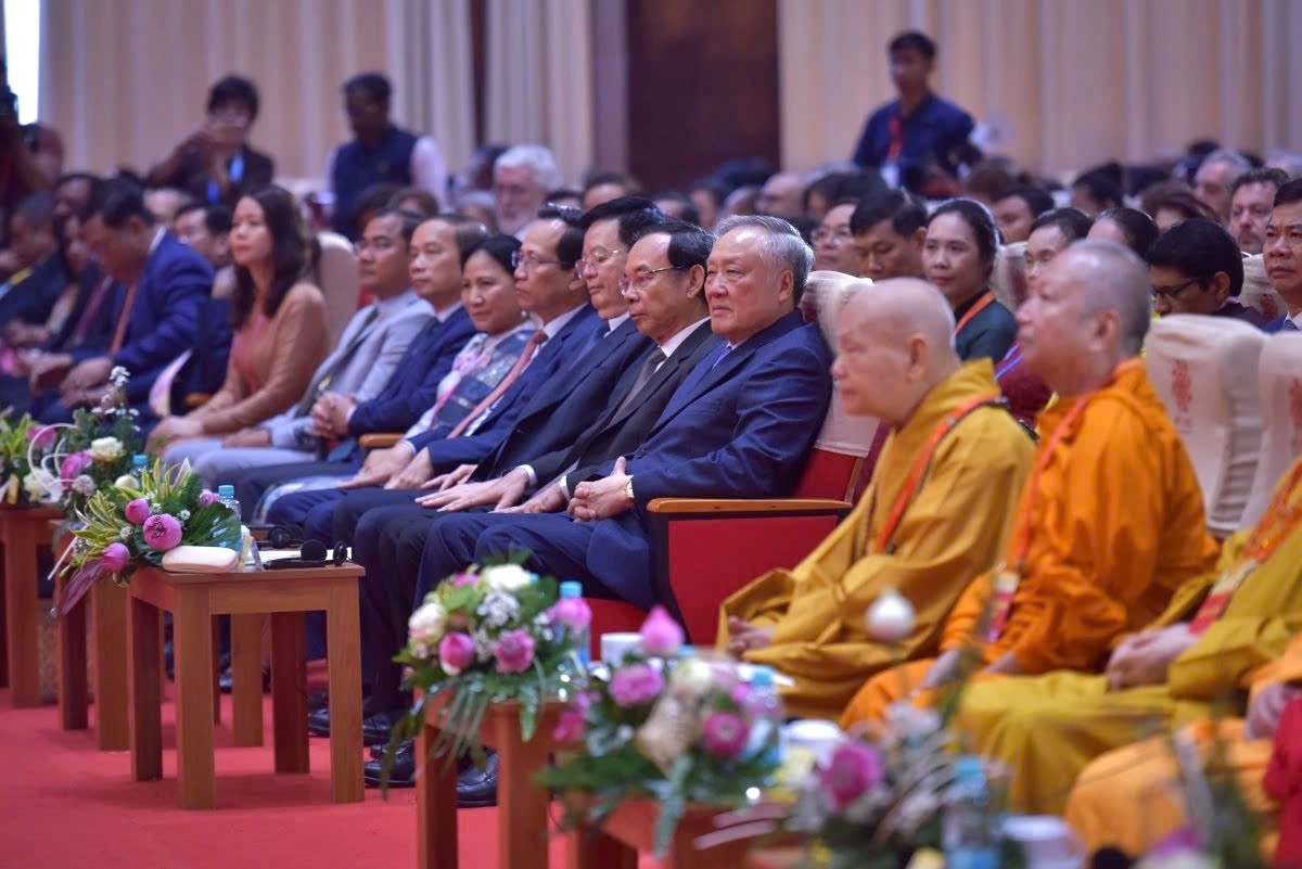 Vietnamese Government officials and Buddhist dignitaries attend the closing ceremony of Vesak 2025 in Ho Chi Minh City on May 8