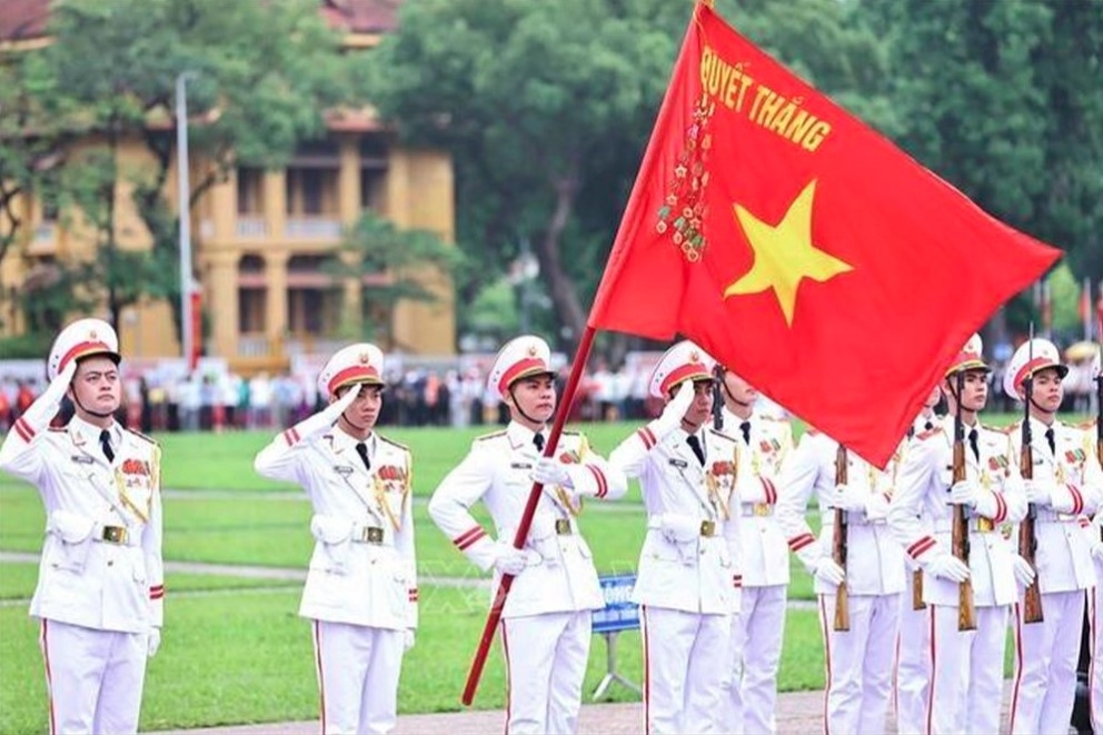 The flag-salute ceremony is performed in a sacred and respectful atmosphere.