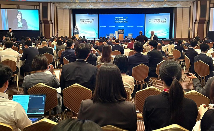 Delegates attend the opening ceremony of the 30th Nikkei Forum Future of Asia in Tokyo on May 29