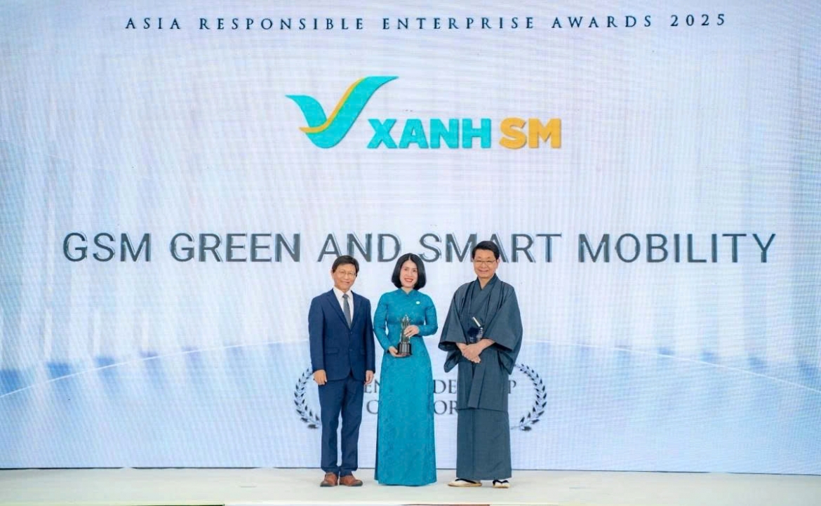 Green SM, Southeast Asia’s first all-electric ride-hailing platform developed by Green and Smart Mobility JSC (GSM) has been honoured in the Green Leadership category at the 2025 Asia Responsible Enterprise Awards (AREA)