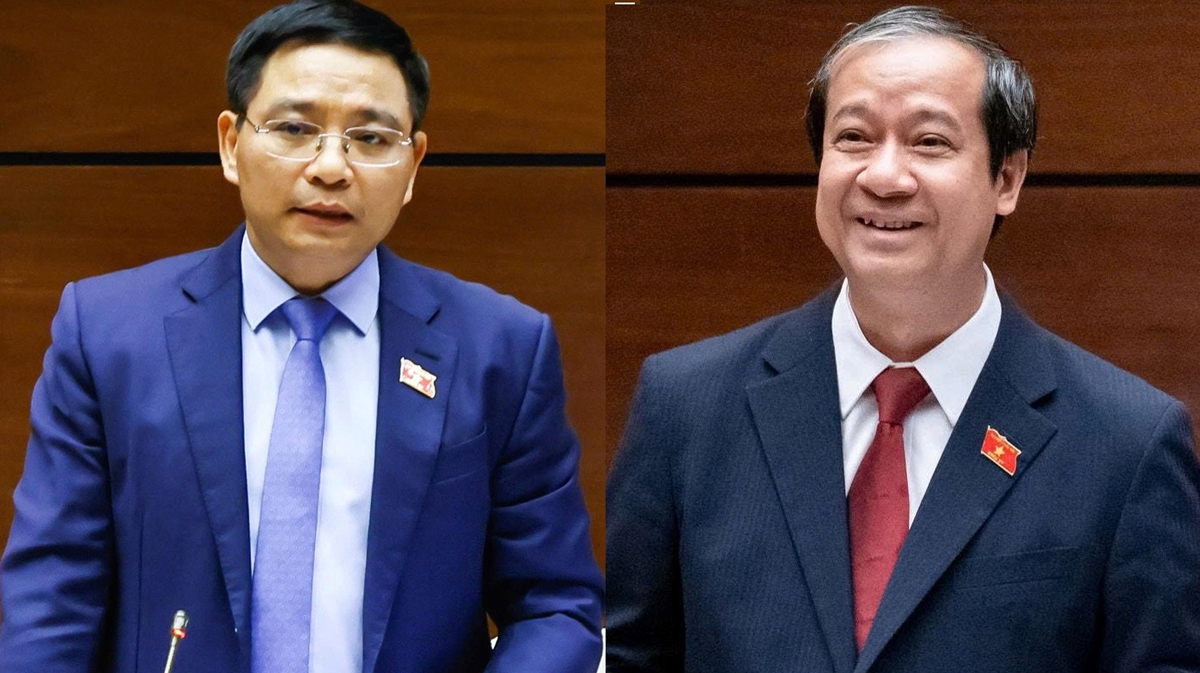 Finance Minister Nguyen Van Thang (L) and Education and Training Minister Nguyen Kim Son are to field questions at the National Assembly