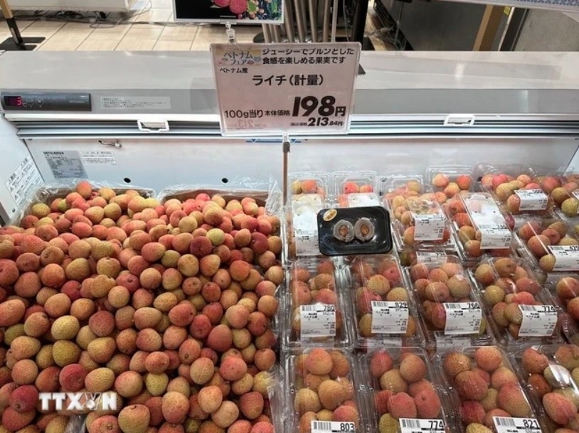 Fresh Vietnamese lychees are being sold at an AEON supermarket in Japan.