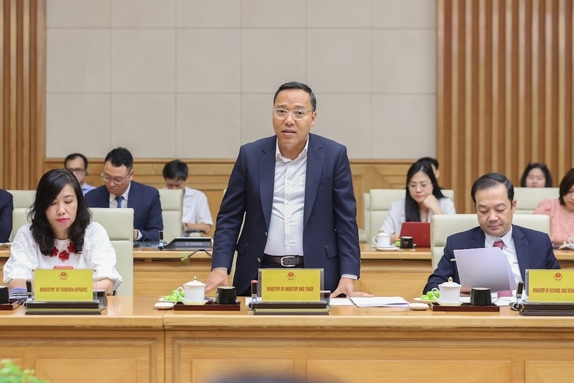 Deputy Minister of Industry and Trade Nguyen Hoang Long speaks at the meeting. (Photo: VGP)