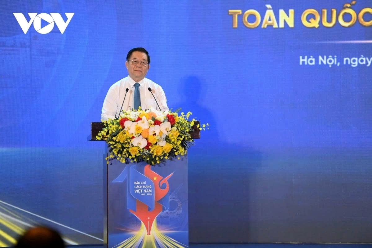 Nguyen Trong Nghia, Politburo member, Party Central Committee Secretary, and head of the Party’s Commission for information, Education, and Mass Mobilisation, speaks at the ceremony