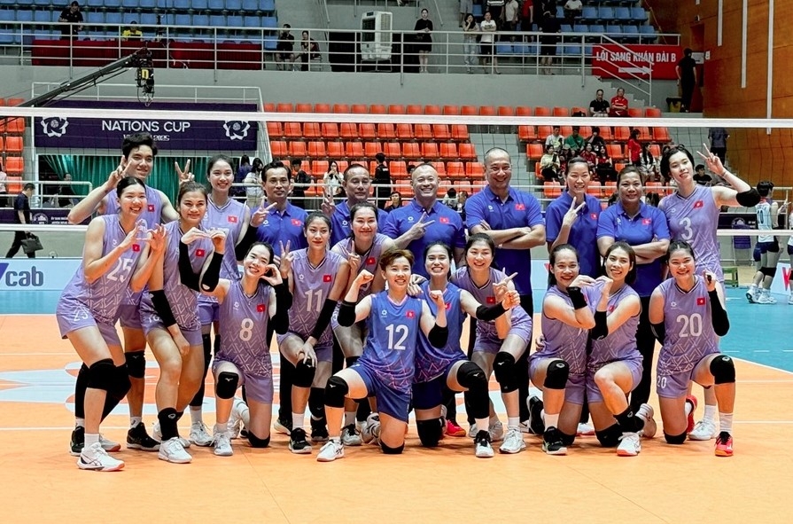 Vietnamese players have their second win at AVC Women's Nations Cup 2025. (Photo: sggp.org.vn)