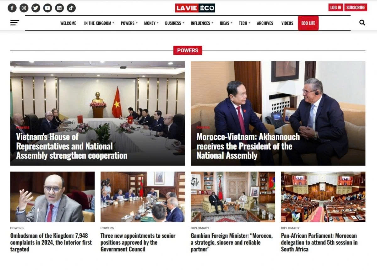 Major Moroccan media outlets highlights Vietnamese National Assembly Chairman Tran Thanh Man’s official visit