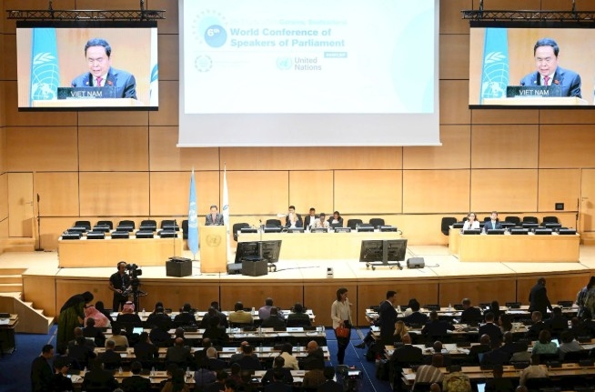 NA Chairman Tran Thanh Man speaks at the general debate of the 6th World Conference of Speakers of Parliament (Image source: daibieunhandan.vn)
