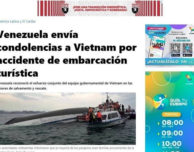 An article on Vietnam’s ongoing rescue operations published by teleSUR. (Screenshot photo: VNA)