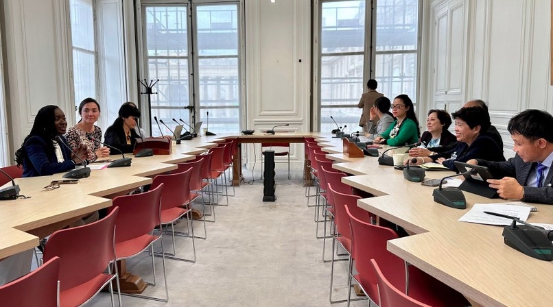 At the working session with Thani Mohamed Soilihi, Minister Delegate for Francophonie and International Partnerships under the French Ministry for Europe and Foreign Affairs. (Photo: VNA)