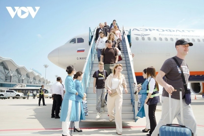 Russian tourists arrive at Cam Ranh International Airport southcentral Khanh Hoa province