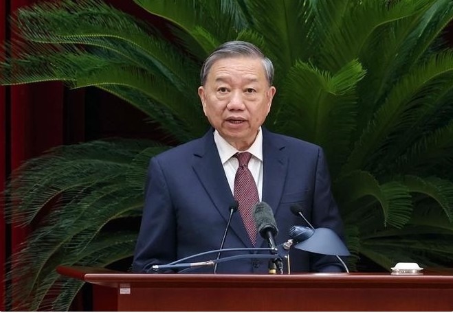 Party General Secretary To Lam speaks at the closing ceremony of the 12th plenum of the 13th Party Central Committee in Hanoi on July 19. (Photo: VNA)