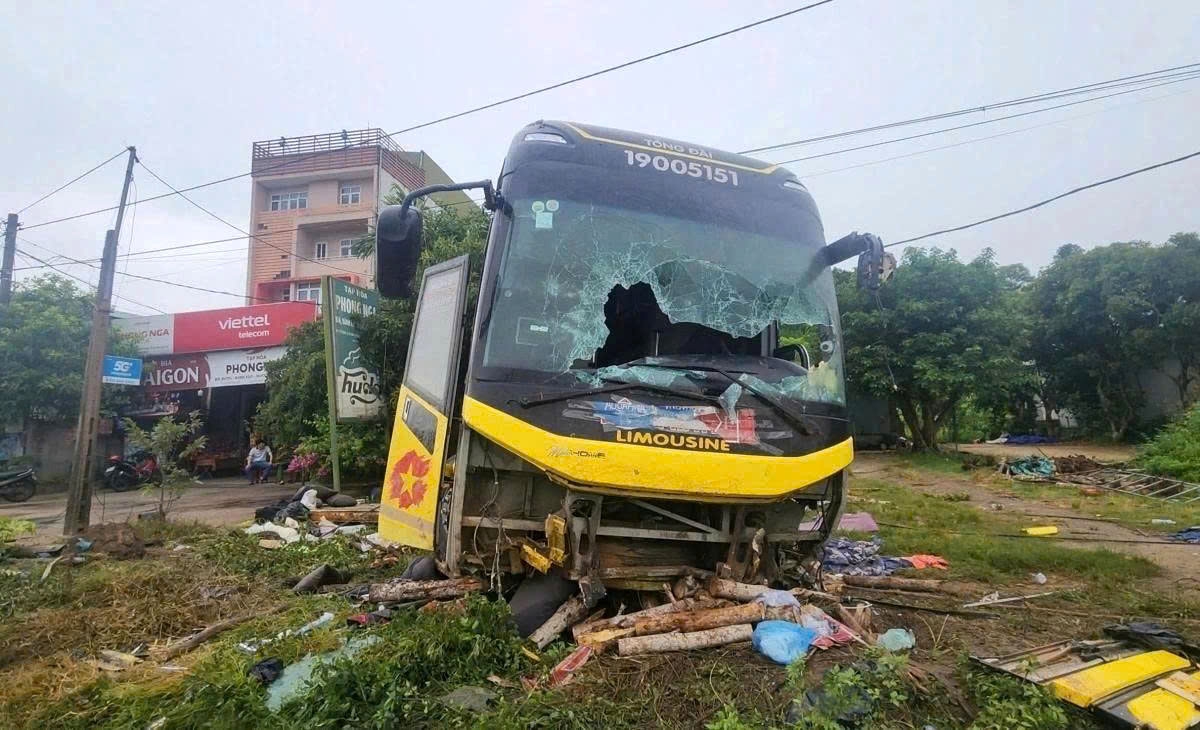 The severely deformed sleeper bus after the accident